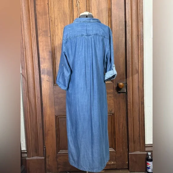 CHICO’S SHIRTDRESS WITH ROLL-UP SLEEVES AND POCKETS ON BOTH SIDES! PERFECT L - Picture 4 of 13
